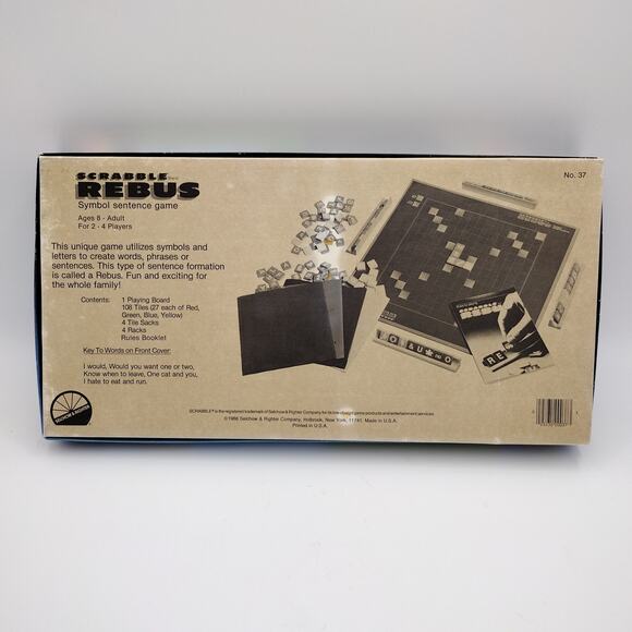Vintage Scrabble REBUS Selchow & Righter 1986 Tile Board Game Complete in Box - Picture 6 of 7